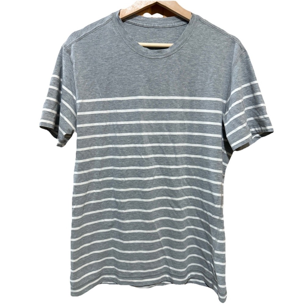 Lululemon‎ Men's Crew Neck Basic T Shirt  S/S Stripe Gray •Medium
